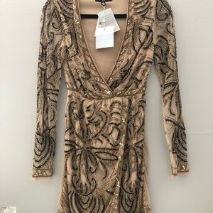 Missguided embellished long sleeve cocktail dress